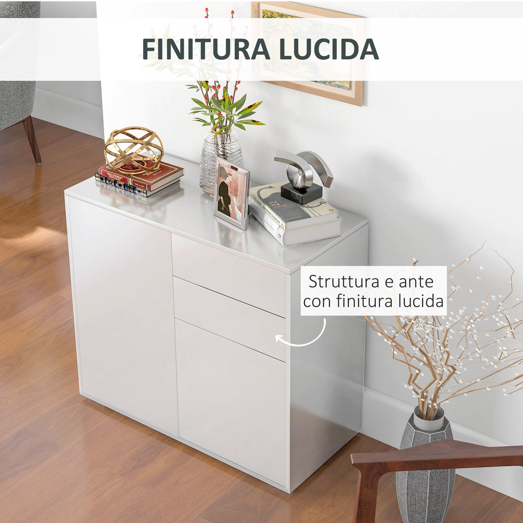 Modern Sideboard with 2 Cabinets and 2 Push-Open Drawers, 79x36x74cm, Gloss White