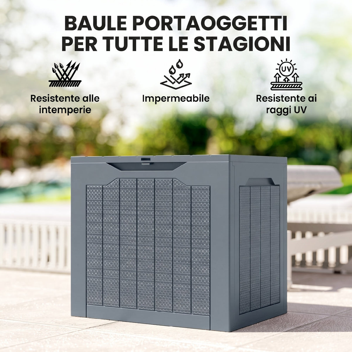 Outsunny Waterproof Garden Storage Box with Handles, PP, 56x41x50 cm, Light Grey