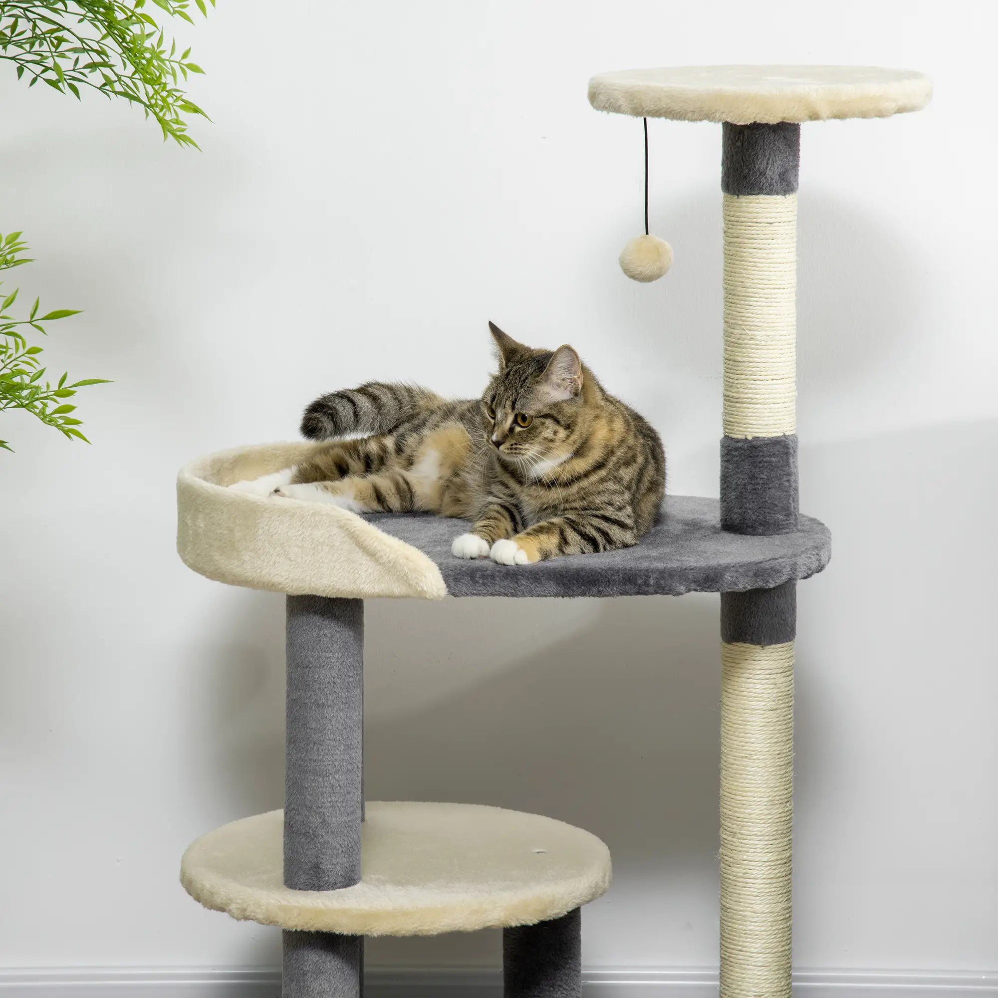 3-Tier Cat Tree with Sisal Posts and Height 105cm, Grey - Borge' Group Limited
