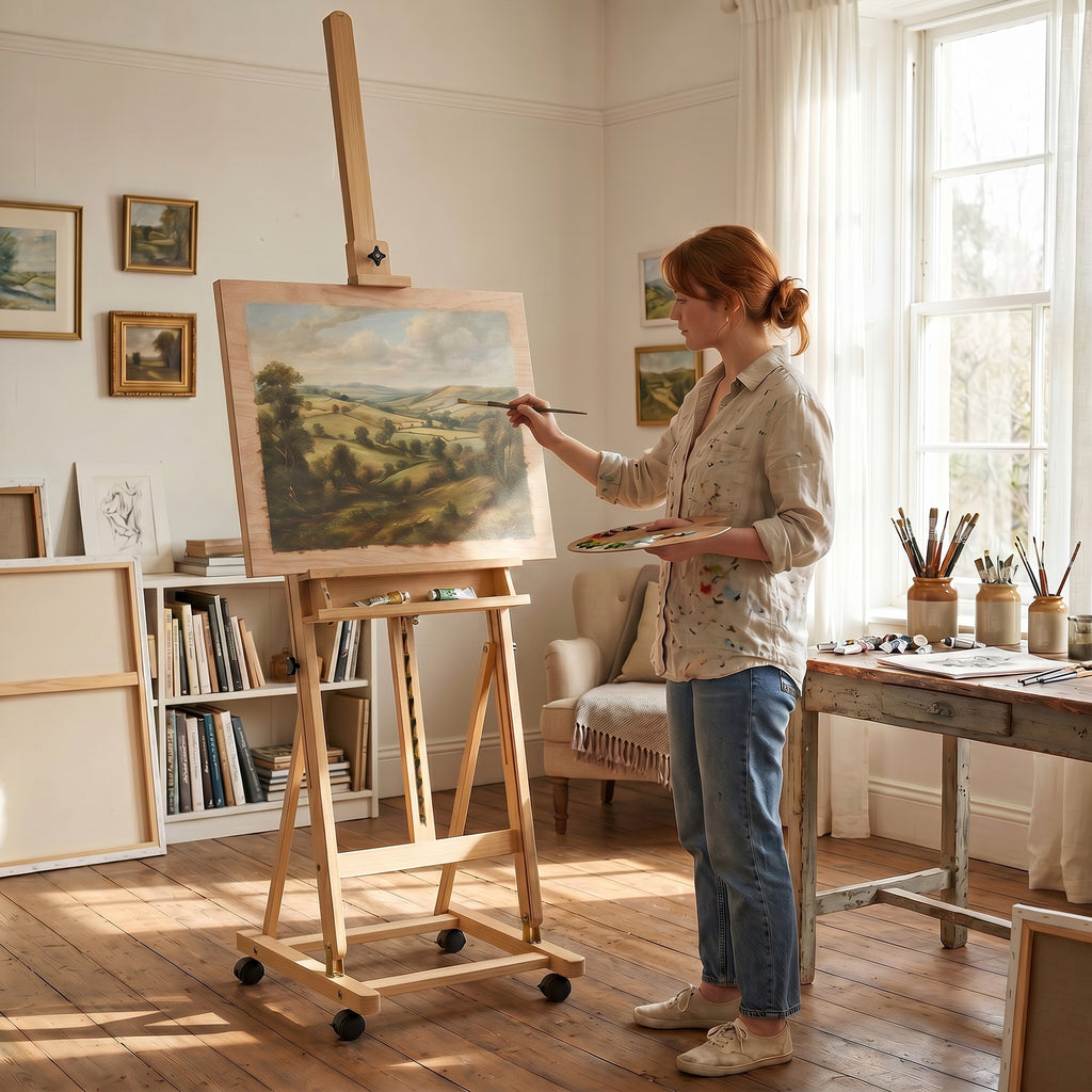 Vinsetto Folding Easel with Wheels, for Painting on Canvas, in Adjustable Beech, for Studio, Artists and Painters