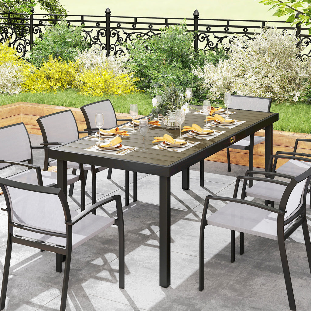 8-Seater Garden Dining Table in Aluminum and Plastic, Dark Wood and Black