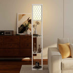 HOMCOM 2-in-1 Modern Floor Lamp with 3 Shelves, E27 Socket, 26 x 26 x 160 cm, White