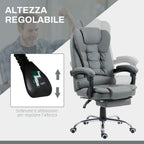 Ergonomic Office Chair 145° Reclining with Pull-Out Footrest in Faux Leather, Grey