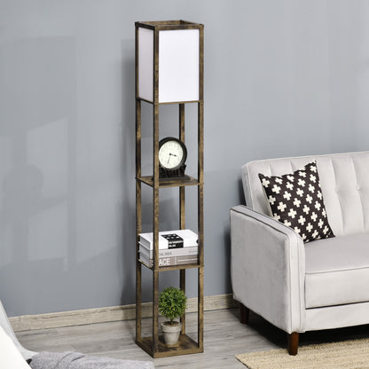 Floor Lamp with 3 Integrated Shelves, E27 Socket, Power 40W, 26x26x160cm, Wood Color