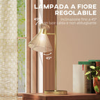 Modern Table Lamp with Adjustable Amber and Satin Glass Lampshade, E27 Socket, Gold