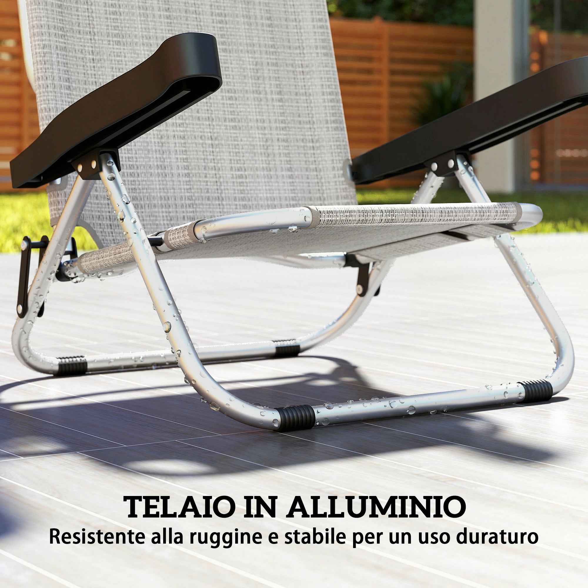 Outsunny Set of 2 Folding and Reclining 4-Position Deck Chairs with Headrest, Aluminum, 62x61x80 cm, Gray