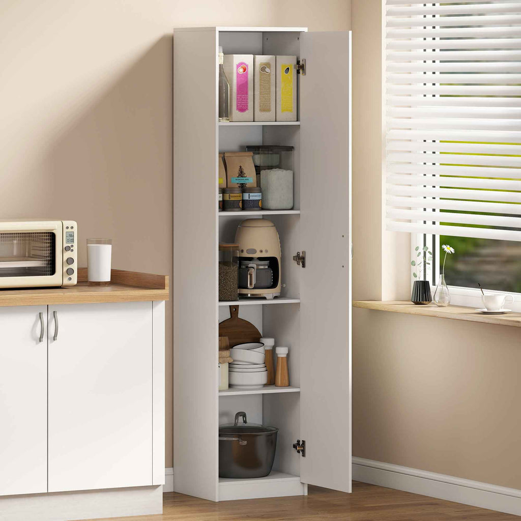 HOMCOM 5-Tier Slim Kitchen Cabinet with Adjustable Interior Space, Wooden, 40x35x180 cm, White