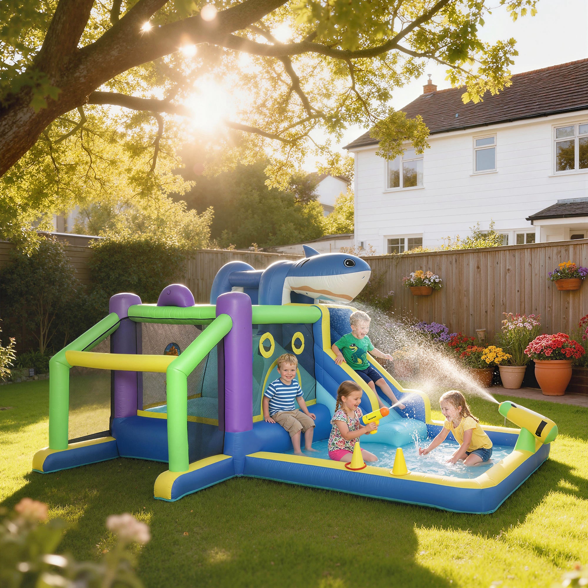 AIYAPLAY Inflatable Shark Theme Slide Pool/Ball Pool for Outdoor Fun for Kids
