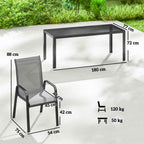 Outsunny 9-Piece Outdoor Set with 8 Stackable Texteline Chairs and Glass-Top Coffee Table, Light Grey