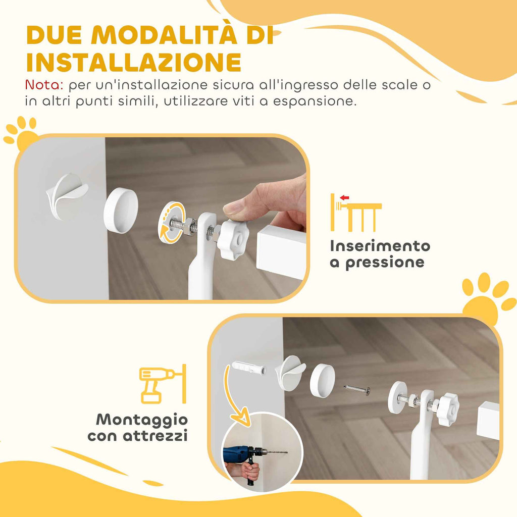 PawHut 180cm High Dog and Cat Gate, Extends from 76-104cm and Push-fits, White