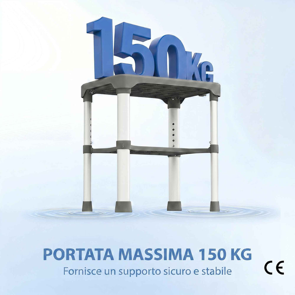 HOMCOM Aluminum Shower Stool with Integrated Shelf, 5-Level Adjustable Height, 150kg Load Capacity, Gray