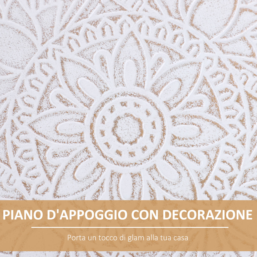 Round Coffee Table with Raised Edge, Wooden, Φ40x40.5cm - White and Gold