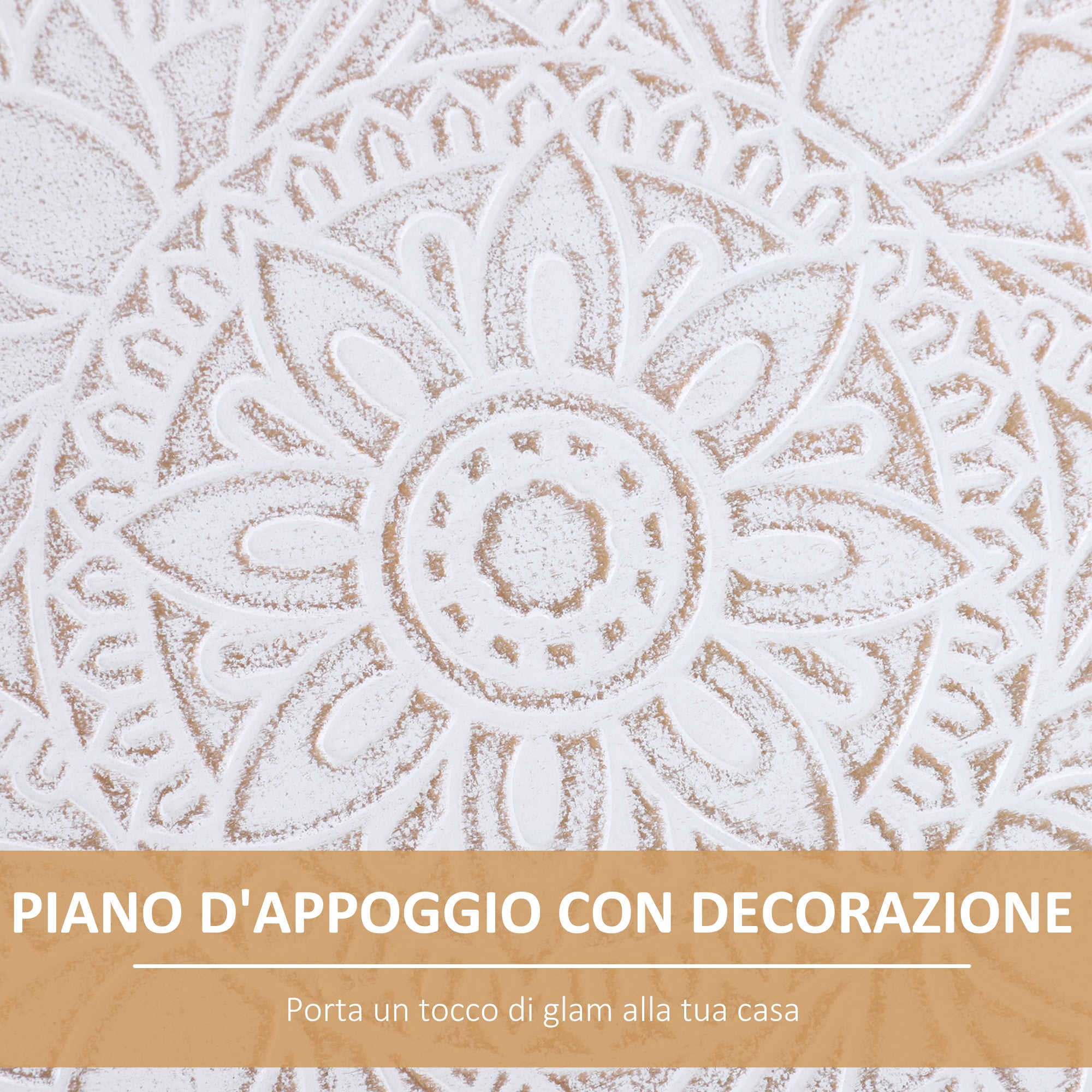 Round Coffee Table with Raised Edge, Wooden, Φ40x40.5cm - White and Gold