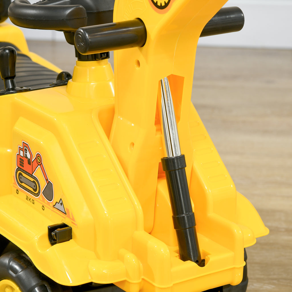 HOMCOM Kids Excavator with Bucket and Storage, Horn, Steering Wheel, 18-48 Months, Yellow