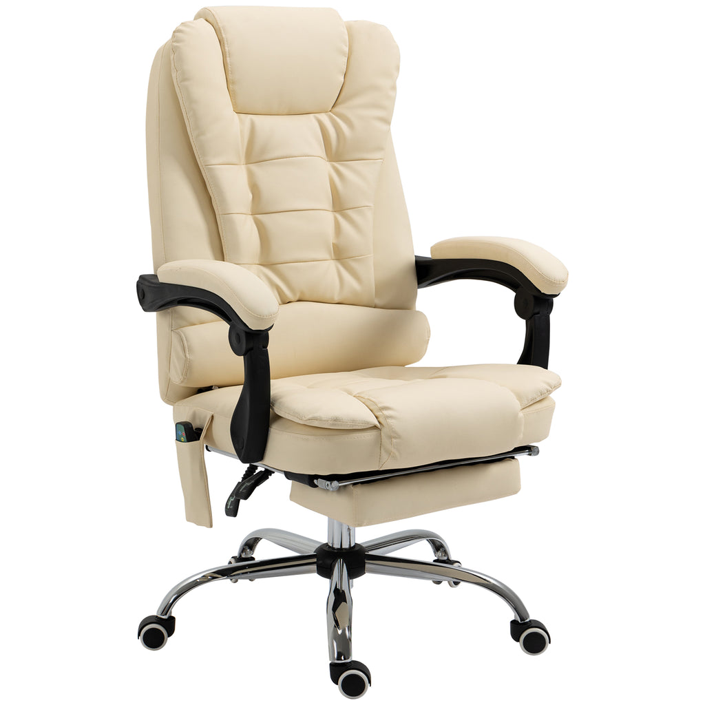 Vinsetto Ergonomic 6-Point Height-Adjustable Massage Office Chair with Adjustable Backrest and Footrest, Cream | Aosom Italy