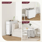 HOMCOM Folding Leaf Table with 3-Level Shelves, Box and Wheels, in MDF, 130x80x76.5 cm, White - Borgè