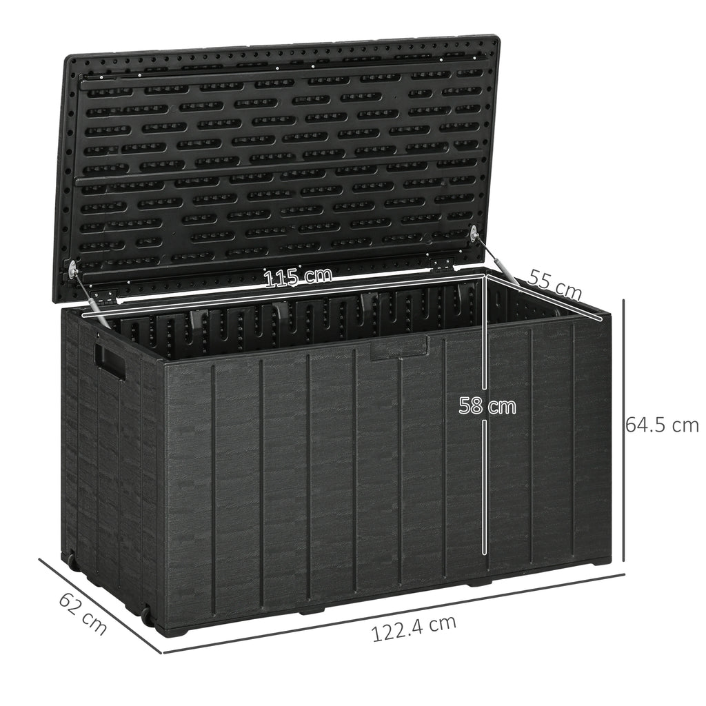 366L Wood Effect Plastic Garden Box, 122.4x62x64.5 cm, Black