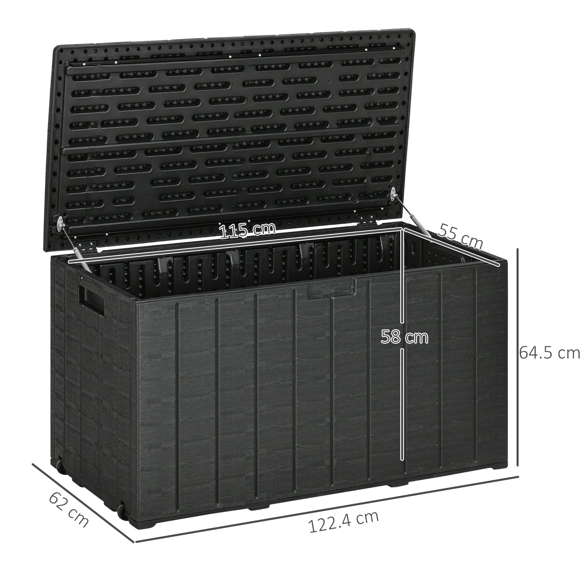 366L Wood Effect Plastic Garden Box, 122.4x62x64.5 cm, Black