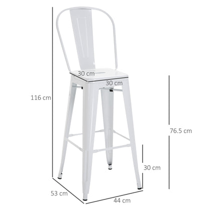 Set of 4 Ergonomic Metal Stools with Removable Backrest and Footrest, 44x53x116 cm, White