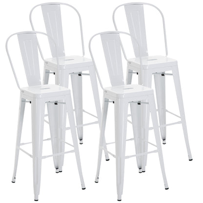 Set of 4 Ergonomic Metal Stools with Removable Backrest and Footrest, 44x53x116 cm, White