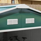 Garden Shed with 2 Sliding Doors and 4 Air Vents in Steel, 340x386x200cm, Green - Borge' Group Limited
