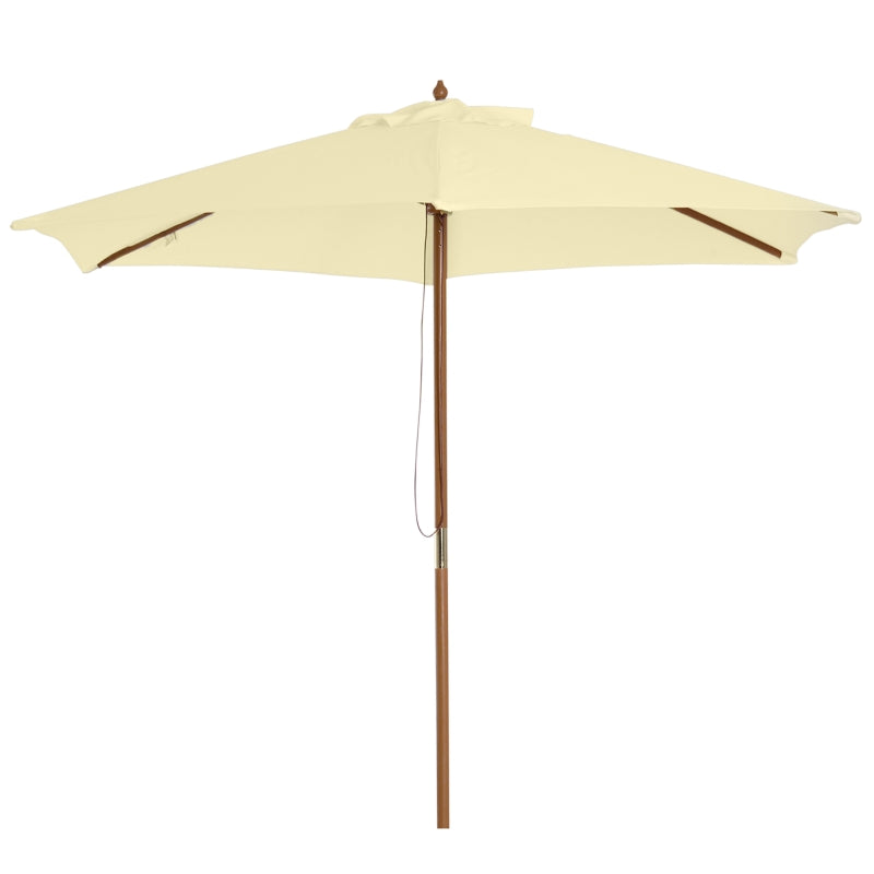 Garden Umbrella 2.5x2.3 m with 6 Ribs in Lacquered Wood and Polyester, Beige - Borge' Group Limited