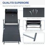 Outsunny Folding Garden Lounger with Cushion, 7-Reclining Backrest, 137x63.5x100.5cm, Black