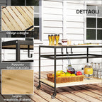 Outsunny Garden Food Cart in Wood with Slats and Steel, Shelf and Handle, 107x65x80 cm