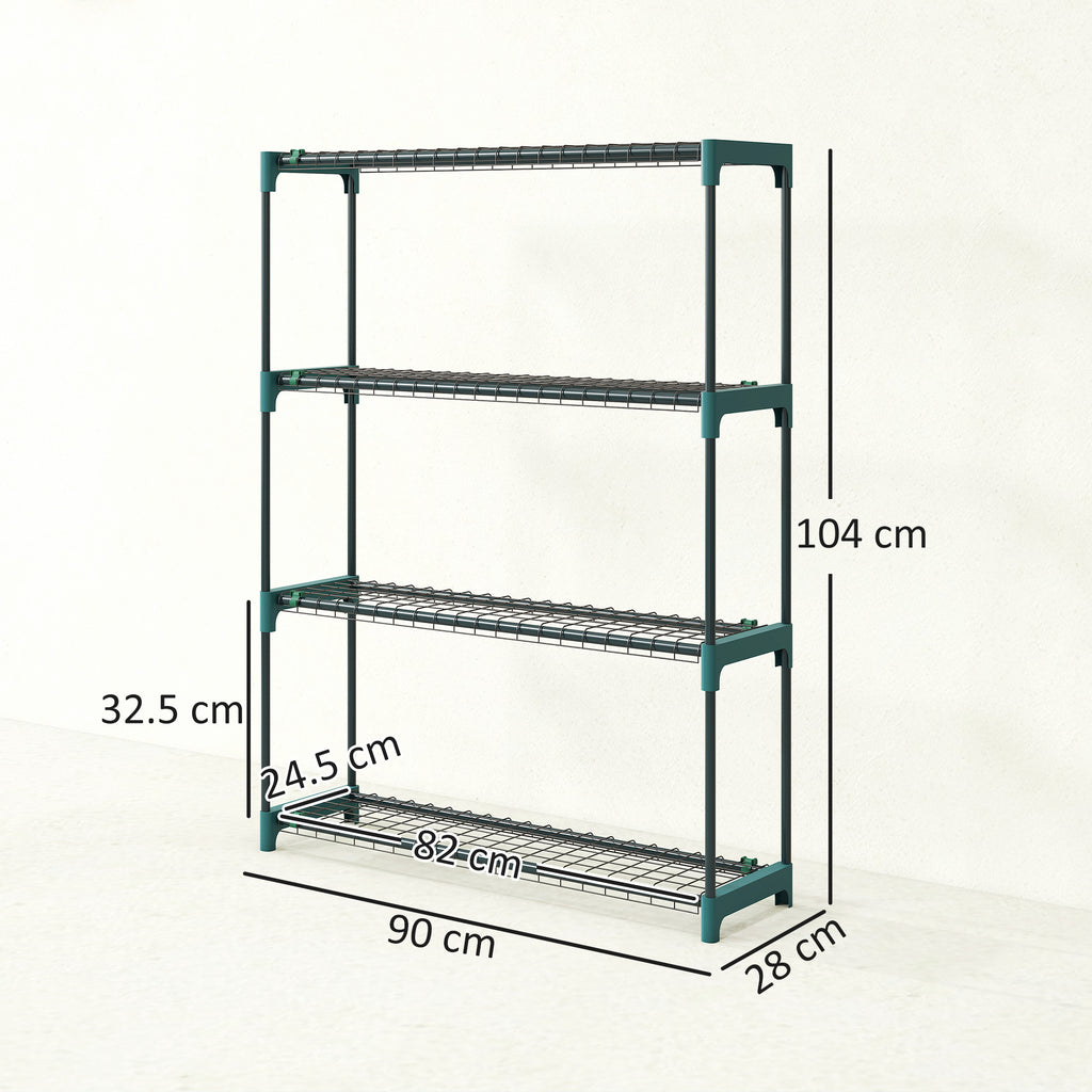 Outsunny Set of 2 4-Tier Steel Plant Shelves with Hooks, 90x28x104 cm, Green