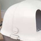 Closed Cat Litter Box with Cat Flap and Scoop, in PP, 58x46x39 cm, Light Gray and White