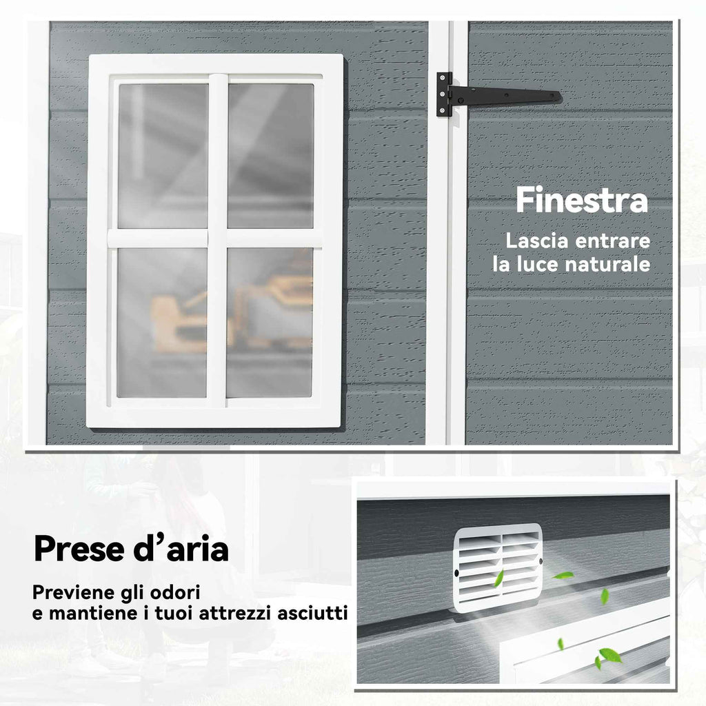 Outsunny 2-Door Tool Shed with Windows and Air Vents, Made of PP and Aluminum, 303x183x184 cm, Gray