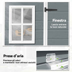 Outsunny 2-Door Tool Shed with Windows and Air Vents, Made of PP and Aluminum, 303x183x184 cm, Gray