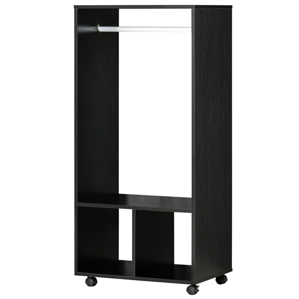 Coat Stand with Aluminum Bar and 2 Open Shelves, Chipboard, 60x40x128 cm, Black
