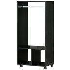Coat Stand with Aluminum Bar and 2 Open Shelves, Chipboard, 60x40x128 cm, Black