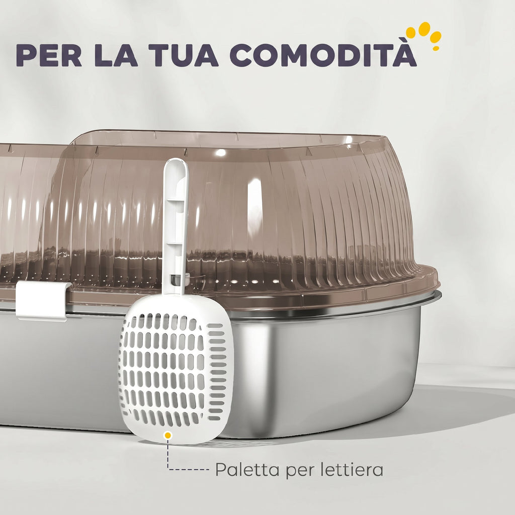 PawHut Extra Large Cat Litter Box with Stainless Steel Tray, Scoop, High Edges, Up to 15 kg, Charcoal Grey