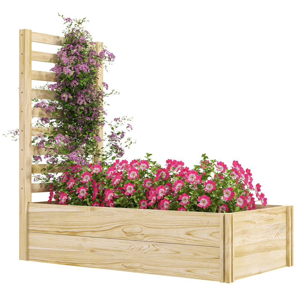 Planter with Trellis for Climbing and Open Bottom, in Fir Wood, 115x60x110 cm, Wood color