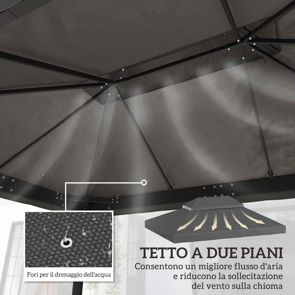 Outsunny 3x4m 2-Tier Garden Gazebo Cover in 600D Oxford Fabric with Drainage Holes, Dark Grey