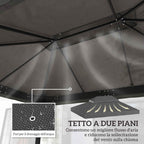Outsunny 3x4m 2-Tier Garden Gazebo Cover in 600D Oxford Fabric with Drainage Holes, Dark Grey