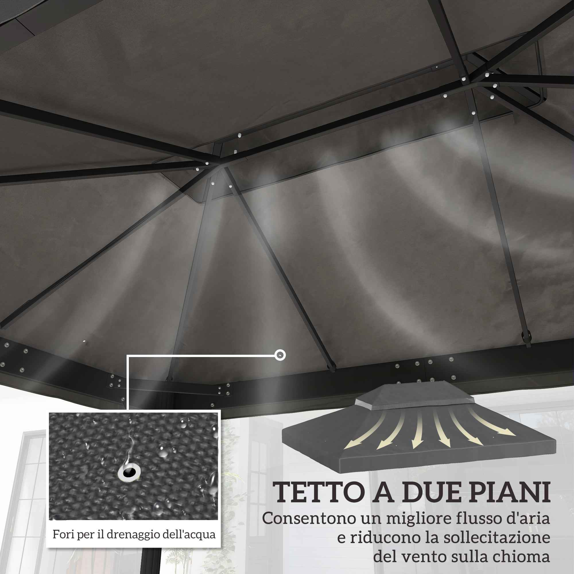 Outsunny 3x4m 2-Tier Garden Gazebo Cover in 600D Oxford Fabric with Drainage Holes, Dark Grey
