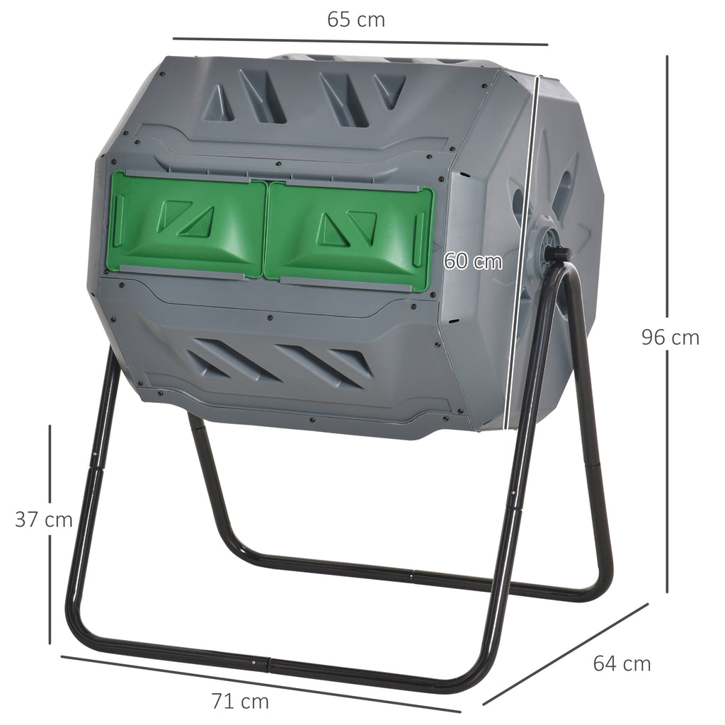 2-Section Rotating Garden Composter with 8 Air Vents, Steel and PP, 71x65x96 cm, Grey
