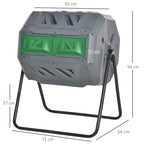2-Section Rotating Garden Composter with 8 Air Vents, Steel and PP, 71x65x96 cm, Grey