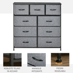 Chest of Drawers with 9 Folding Fabric Drawers and Steel and Wood Frame, 100x30x100cm, Black and Grey