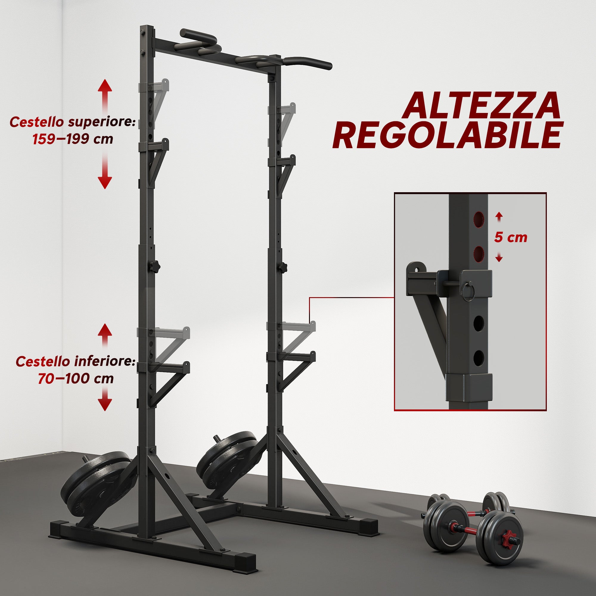 Multifunctional Height-Adjustable Squat Rack and Barbell Rack, Black
