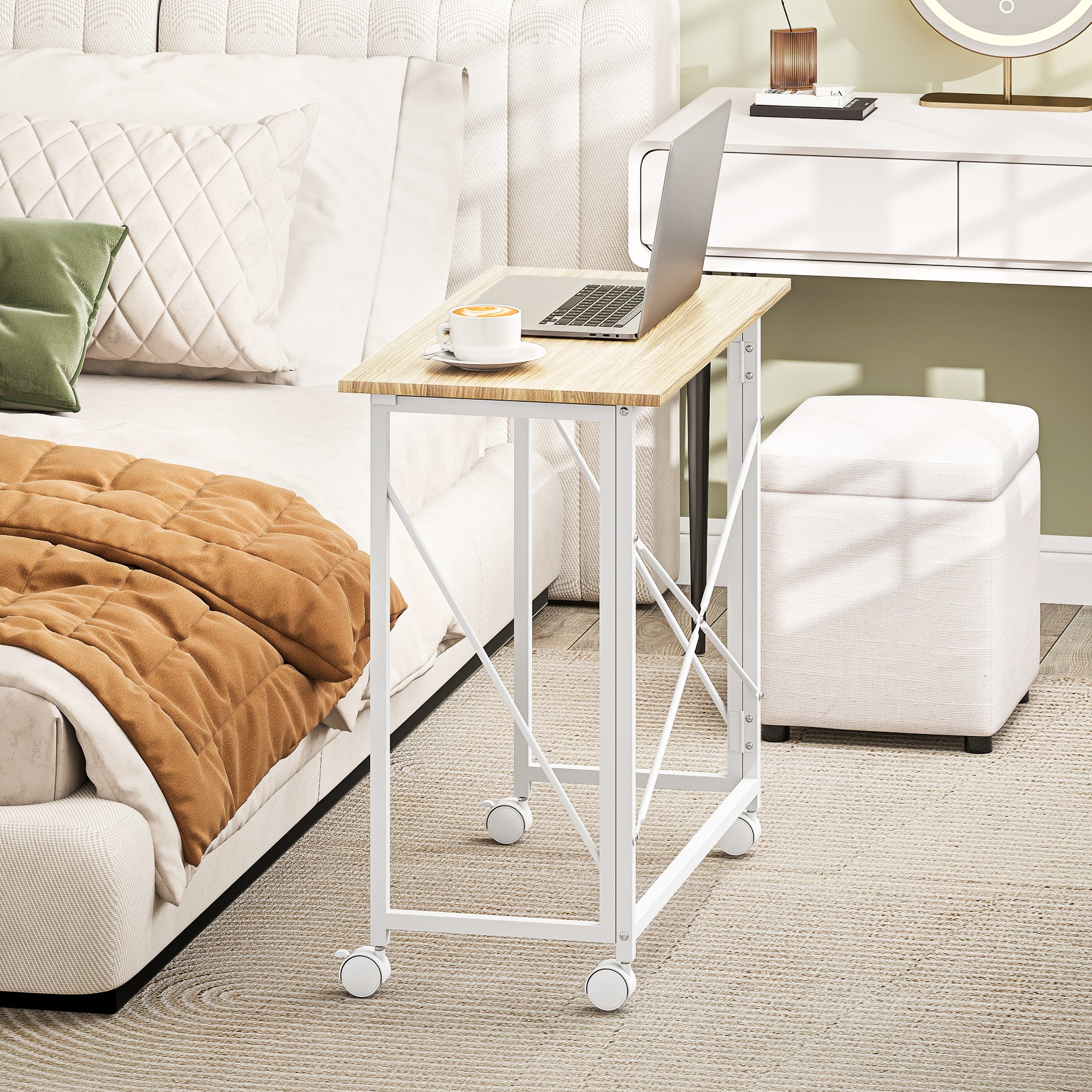HOMCOM Space-Saving Folding Desk with 4 Wheels and Brake, 80x40x75 cm, Wood