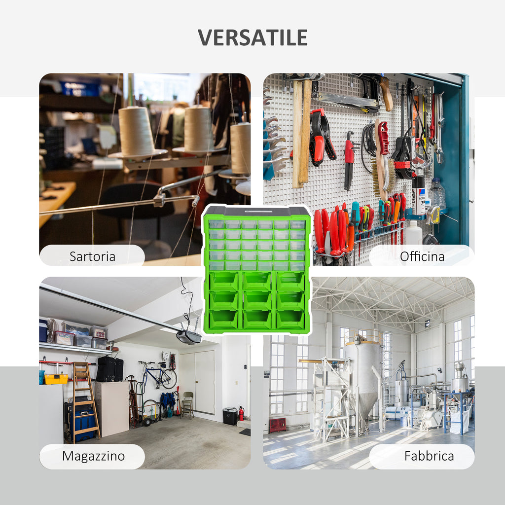 Workshop Drawer Cabinet with 30 Drawers and 9 Large Plastic Boxes 38 x 16 x 47.5cm