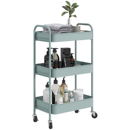 3-Tier Kitchen Trolley with Handles and 4 Casters, Steel, 45x30.6x79 cm, Light Blue