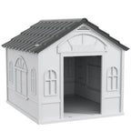 Waterproof PP Dog House with Sloped Roof and Entrance Door, 84.2 x 98.2 x 82 cm, Grey