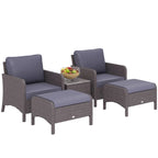 Garden Furniture Set 2 Armchairs 2 Footstools 1 Coffee Table in Tempered Glass Rattan Grey - Borge' Group Limited