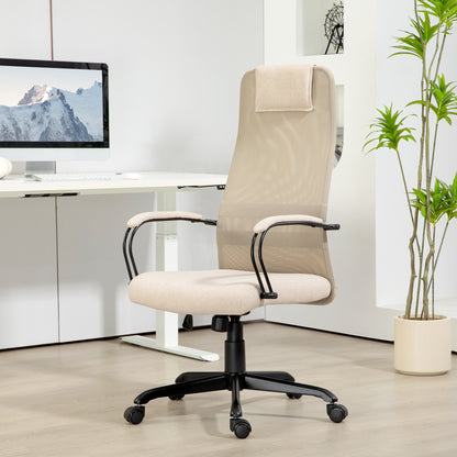 Ergonomic Swivel Office Chair with Reclining, Adjustable Height and Wheels, 58x61x115-125cm, Beige