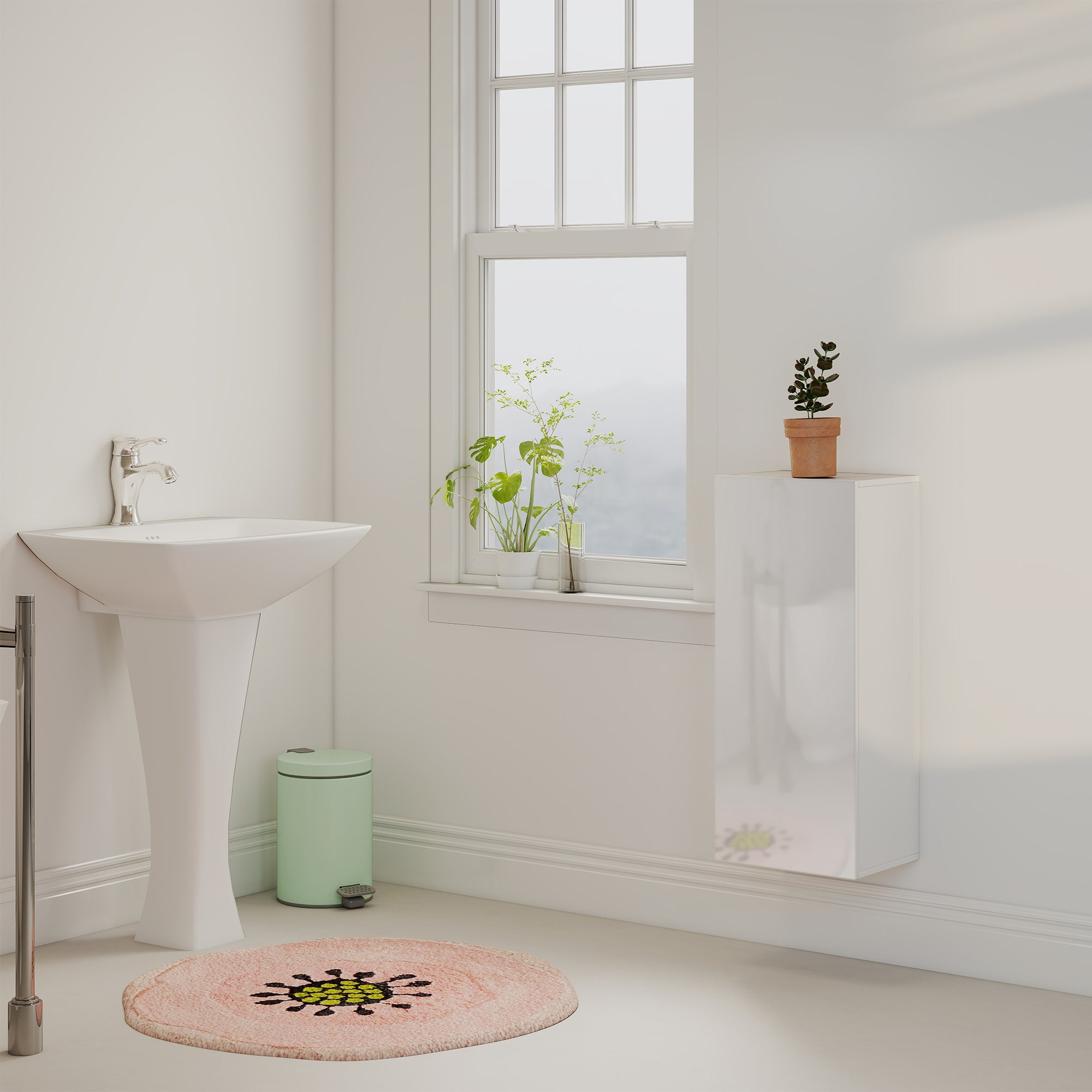 HOMCOM Bathroom Cabinet with 2 Adjustable Glass Shelves and Handleless Door, Gloss White